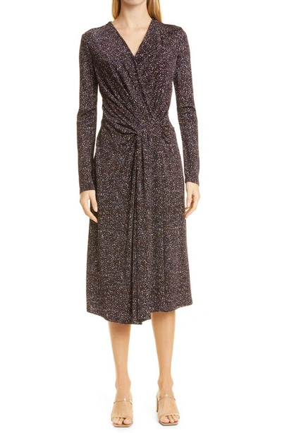 Hugo Boss Exandria Print Knot Front Long Sleeve Midi Dress In Black Fantasy
