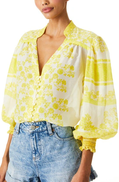 Alice And Olivia Floral-print Cotton And Silk-blend Blouse In Block Art Sunflower