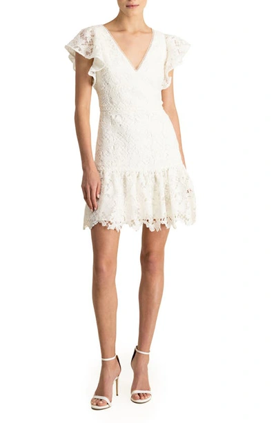 ml Monique Lhuillier Gathered Guipure Lace Mini Dress In White