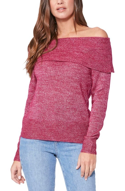 Paige Izabella Metallic Melange Off The Shoulder Sweater In Bright Pink