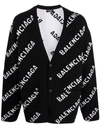 Balenciaga Logo-intarsia Wool-blend Cardigan In Black