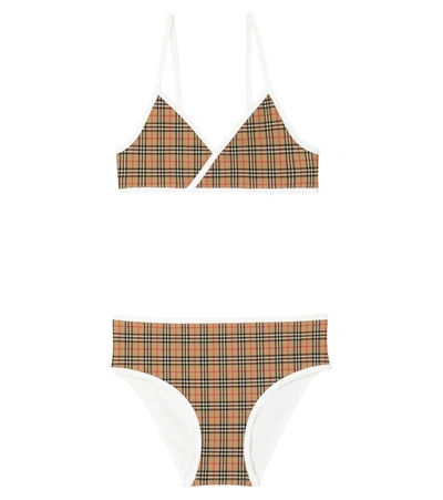 Burberry Kids' Girl's Crosby Micro Vintage Check Bikini Set In Brown