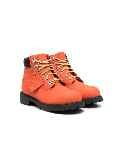 Timberland Kids' Lace-up Combat Ankle Boots In Orange