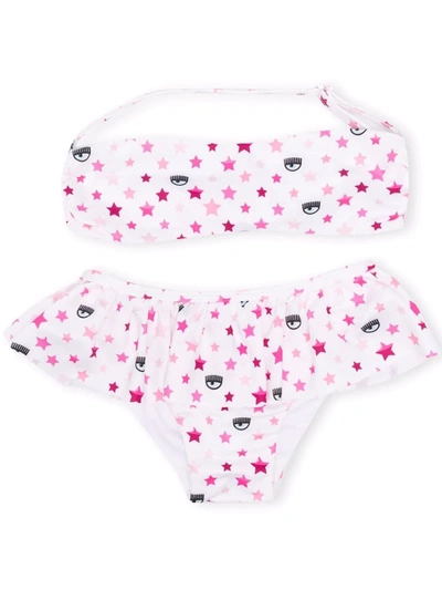 Chiara Ferragni Kids' Stars Stretch Fabric Bikini With Ruffles In Multicolor