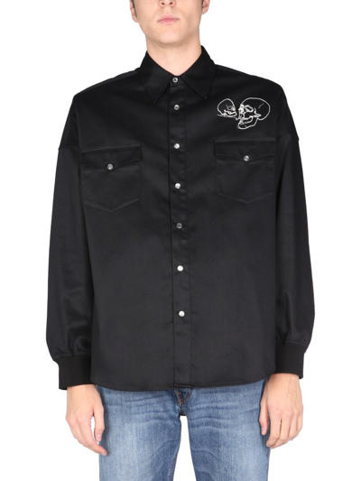 Alexander Mcqueen Skull-embroidered Cotton Shirt In Black