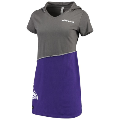 Refried Apparel Women's Charcoal And Purple Baltimore Ravens Hooded Mini Dress In Charcoal,purple