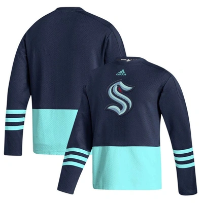 Adidas Originals Adidas Deep Sea Blue Seattle Kraken Logo Aeroready Pullover Sweater
