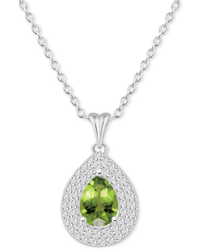 Macy's Rhodolite Garnet (1-1/10 Ct. T.w.) & White Topaz (1/2 Ct. T.w.) Pear Halo 18" Pendant Necklace In St In Peridot