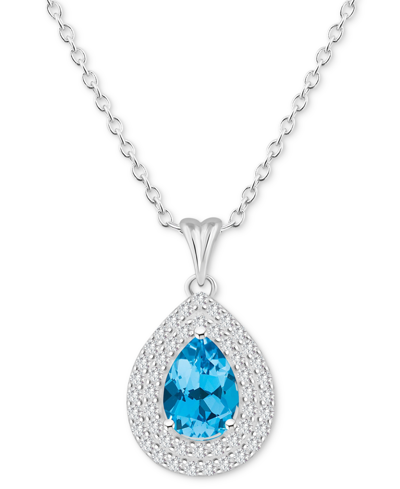 Macy's Rhodolite Garnet (1-1/10 Ct. T.w.) & White Topaz (1/2 Ct. T.w.) Pear Halo 18" Pendant Necklace In St In Blue Topaz