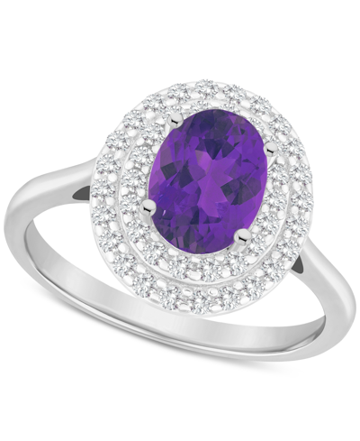 Macy's Rhodolite Garnet (1-1/2 Ct. T.w.) & White Topaz (3/8 Ct. T.w.) Oval Halo Ring In Sterling Silver (al In Amethyst