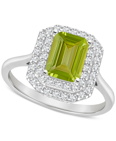 Macy's Rhodolite Garnet (2 Ct. T.w.) & White Topaz (1/2 Ct. T.w.) Rectangle Halo Ring In Sterling Silver (a In Peridot