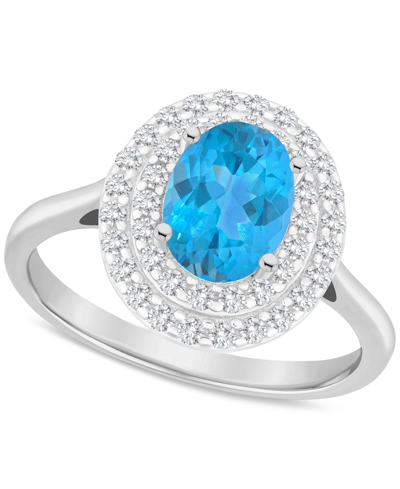 Macy's Rhodolite Garnet (1-1/2 Ct. T.w.) & White Topaz (3/8 Ct. T.w.) Oval Halo Ring In Sterling Silver (al In Blue Topaz
