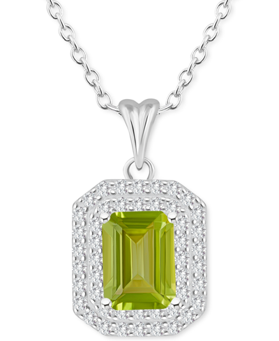 Macy's Rhodolite Garnet (2 Ct. T.w.) & White Topaz (1/2 Ct. T.w.) Octagon Halo 18" Pendant Necklace In Ster In Peridot