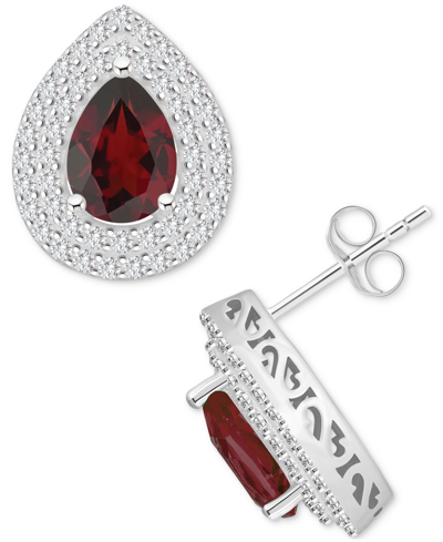 Macy's Rhodolite Garnet (2-1/5 Ct. T.w.) & White Topaz (7/8 Ct. T.w.) Pear Stud Earrings In Sterling Silver