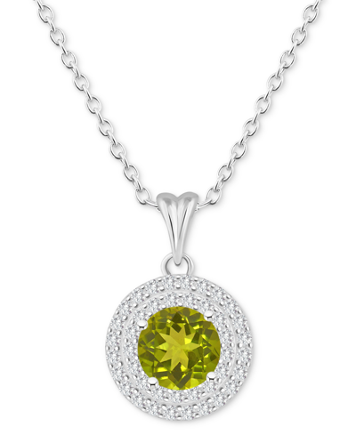 Macy's Rhodolite Garnet (1-5/8 Ct. T.w.) & White Topaz (3/8 Ct. T.w.) Halo 18" Pendant Necklace In Sterling In Peridot