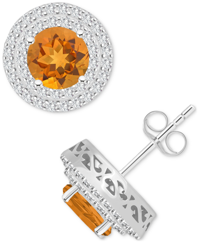 Macy's Rhodolite Garnet (3-1/3 Ct. T.w.) & White Topaz (3/4 Ct. T.w.) Stud Earrings In Sterling Silver (als In Citrine