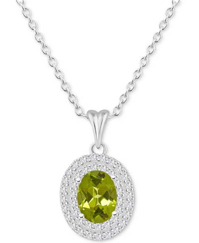 Macy's Rhodolite Garnet (1-1/2 Ct. T.w.) & White Topaz (3/8 Ct. T.w.) Oval Halo 18" Pendant Necklace In Ste In Peridot