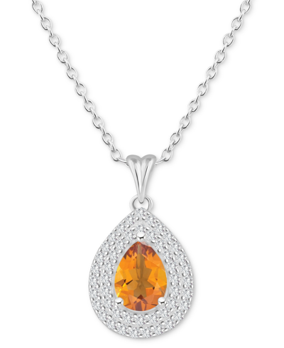 Macy's Rhodolite Garnet (1-1/10 Ct. T.w.) & White Topaz (1/2 Ct. T.w.) Pear Halo 18" Pendant Necklace In St In Citrine