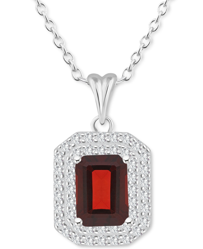 Macy's Rhodolite Garnet (2 Ct. T.w.) & White Topaz (1/2 Ct. T.w.) Octagon Halo 18" Pendant Necklace In Ster