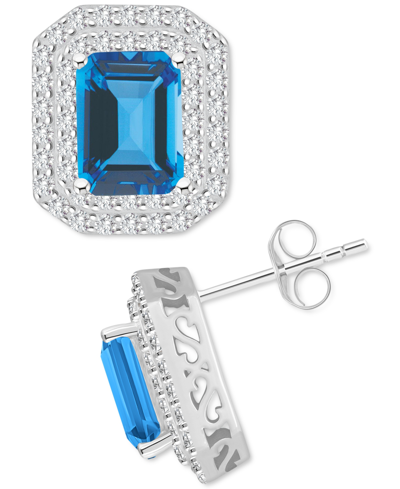 Macy's Rhodolite Garnet (3-7/8 Ct. T.w.) & White Topaz (7/8 Ct. T.w.) Stud Earrings In Sterling Silver (als In Blue Topaz