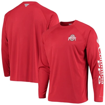 Columbia Men's Pfg Ohio State Buckeyes Terminal Tackle Omni-shade Long Sleeve T-shirt In Scarlet