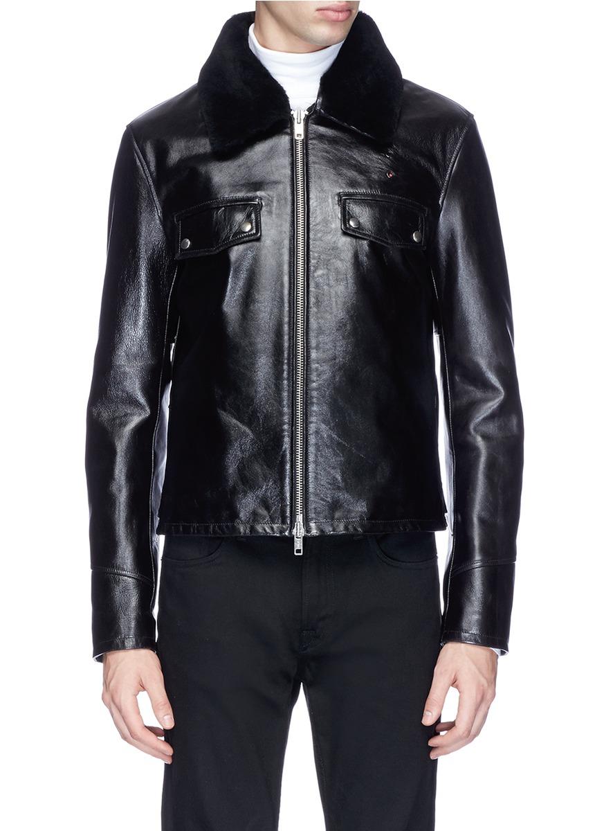 calvin klein leather jacket with fur