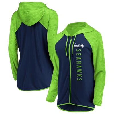 Fanatics Branded College Navy Seattle Seahawks Forever Fan Logo Full-zip Hoodie In Navy,neon Green