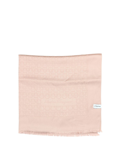 Ferragamo Pink Gancini-print Frayed Scarf