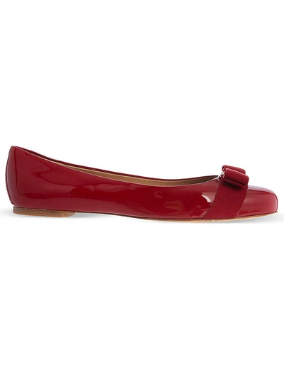 Ferragamo Womens Red Varina Patent-leather Ballet Flats 3.5