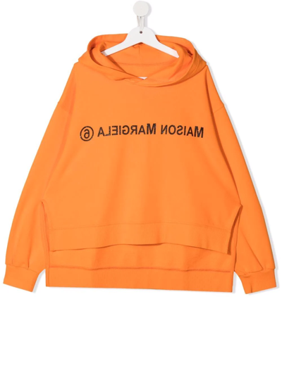 Mm6 Maison Margiela Kids' Glitter Logo-print Hoodie In Orange