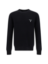 Prada Black Crewneck Sweater With Logo Embroidery