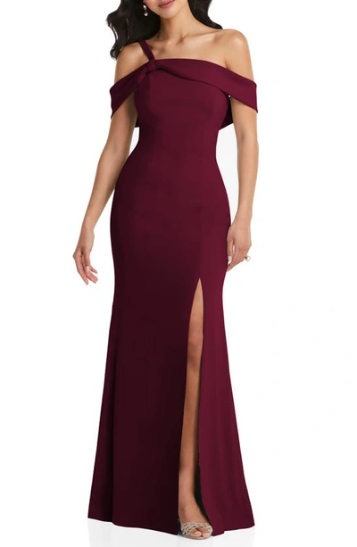 After Six Off-the-shoulder Draped Cuff Maxi Dress With Front Slit In Red