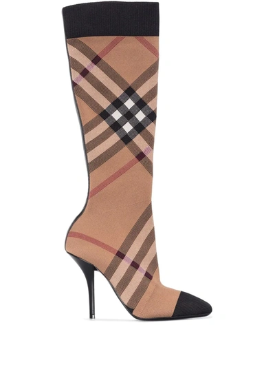 Burberry Dolman Vintage Check 105mm Boots In Brown