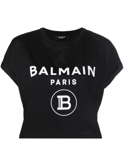 Balmain Logo Cropped T-shirt In Black