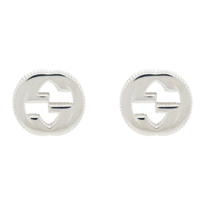 Gucci Silver Engraved Interlocking G Earrings In Silver-tone