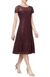 Sl Fashions Sequined Lace Midi Dress In Purple