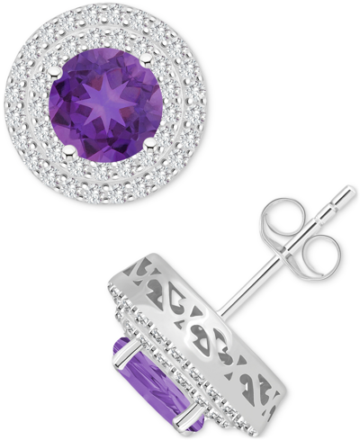 Macy's Rhodolite Garnet (3-1/3 Ct. T.w.) & White Topaz (3/4 Ct. T.w.) Stud Earrings In Sterling Silver (als In Amethyst