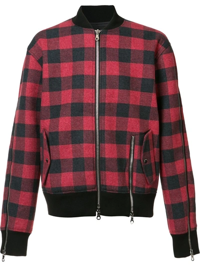 Mostly Heard Rarely Seen Plaid Bomber Jacket In Red
