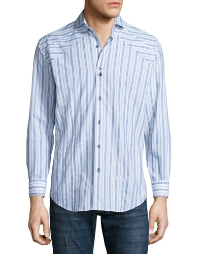 Bogosse Striped Long-sleeve Sport Shirt, White