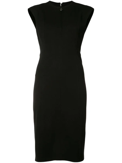 Akris Punto Cap-sleeve Zip-front Seamed Dress, Black