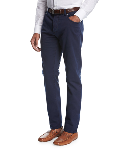 Isaia Regular Fit Wool Blend Trousers In Navy