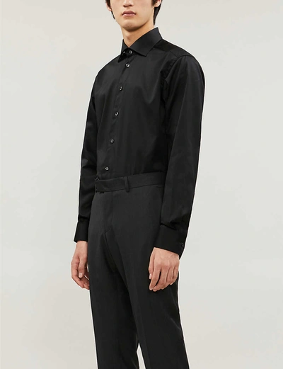 Eton Contemporary-fit Diagonal Weave Dress Shirt In Black