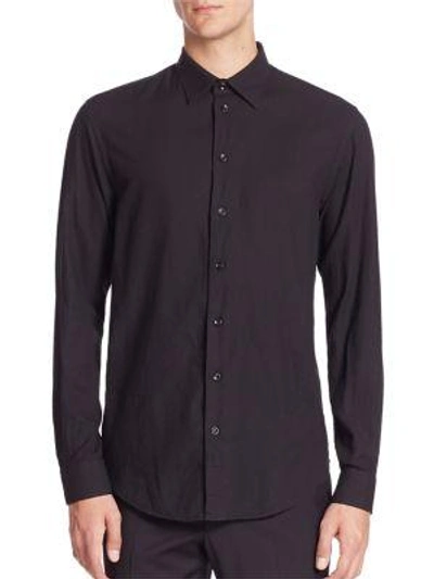 Armani Collezioni Tonal-textured Long-sleeve Shirt, Black