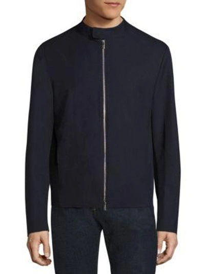 Armani Collezioni Bonded Wool Effect Microfiber Jacket In Solid Blue