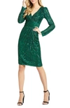 Mac Duggal Plus Size Long-sleeve Sequin Midi Dress In Emerald