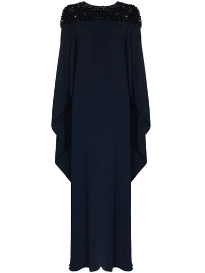 Carolina Herrera Crystal-embellished Kaftan Gown In Blue