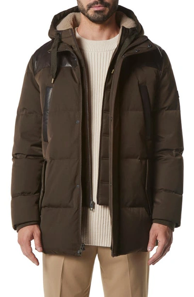 Andrew Marc Hampshire Down Fill Puffer Jacket With Genuine Shearling Lined Removable Bib In Jungle
