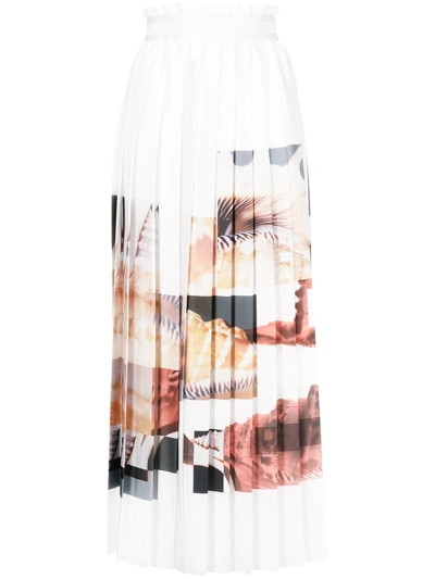 Agnona Abstract Shell-print Pleated Satin Skirt In White