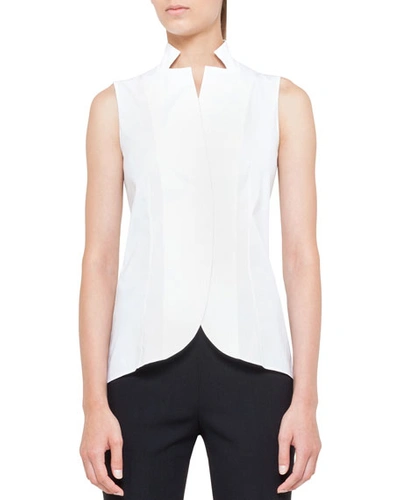 Akris Notched Stand-collar Sleeveless Button-front Blouse In White