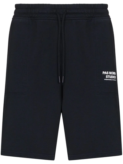 Pas Normal Studios Navy Off-race Cotton Shorts In Blue